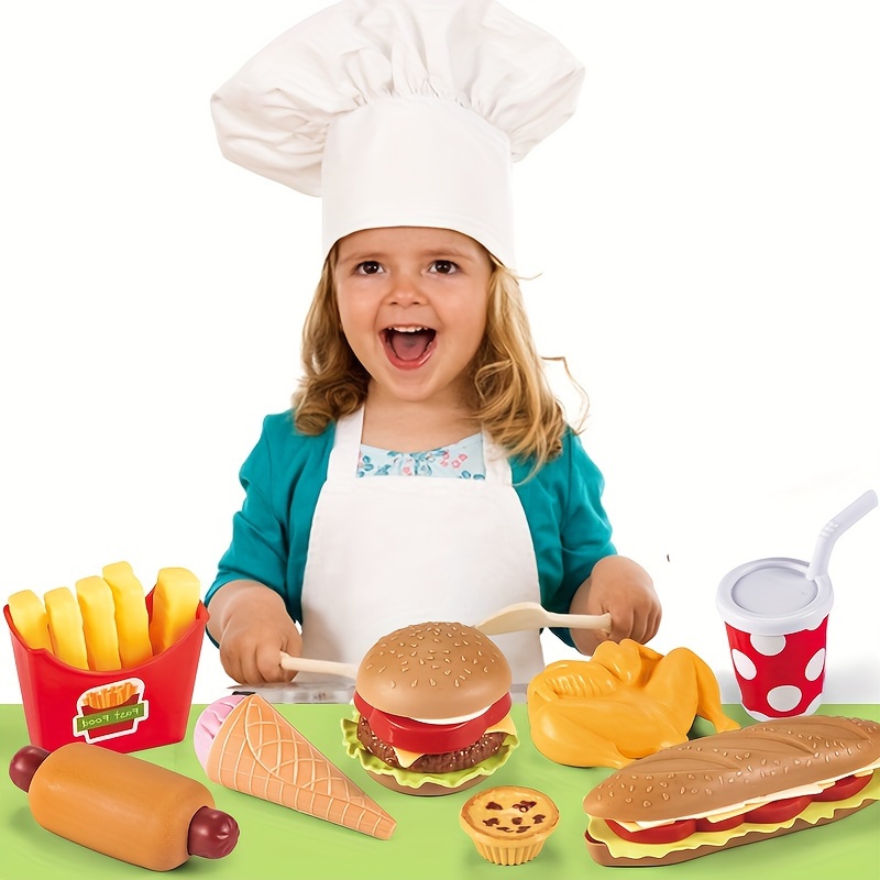 Freidora de aire de juguete para niños con hamburguesas fritas, utensilios  de cocina de pollo frito de cola, juego de cocina, accesorios de cocina