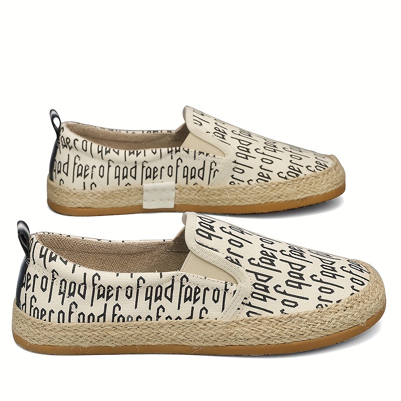 Men's Letter Print Slip On Canvas Loafer Shoes