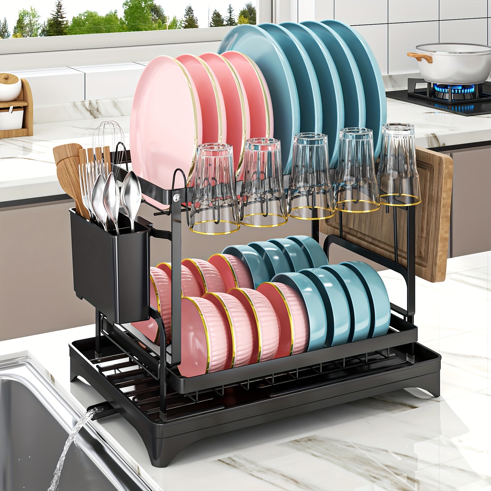 1pc Luxury Style Plastic Drainer Rack With Carrying Handle, Kitchen  Multifunctional Countertop Storage Bowl Rack, Bowl Holder, Dish Rack, Cup  Holder