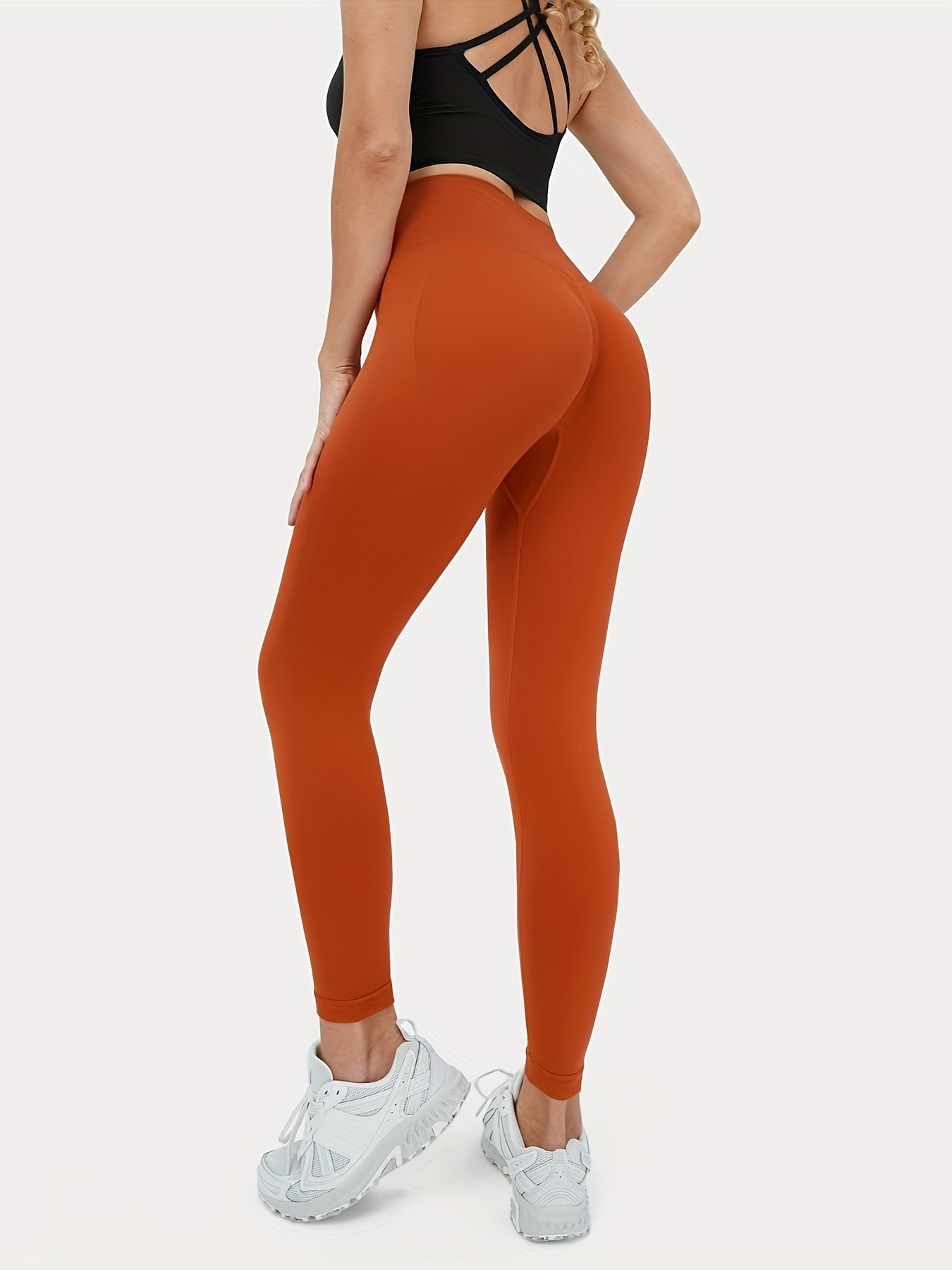 Solid Booty Scrunch Running Sports Pants, Seamless High Stretchy Hip  Lifting Yoga Fitness Leggings, Women's Activewear