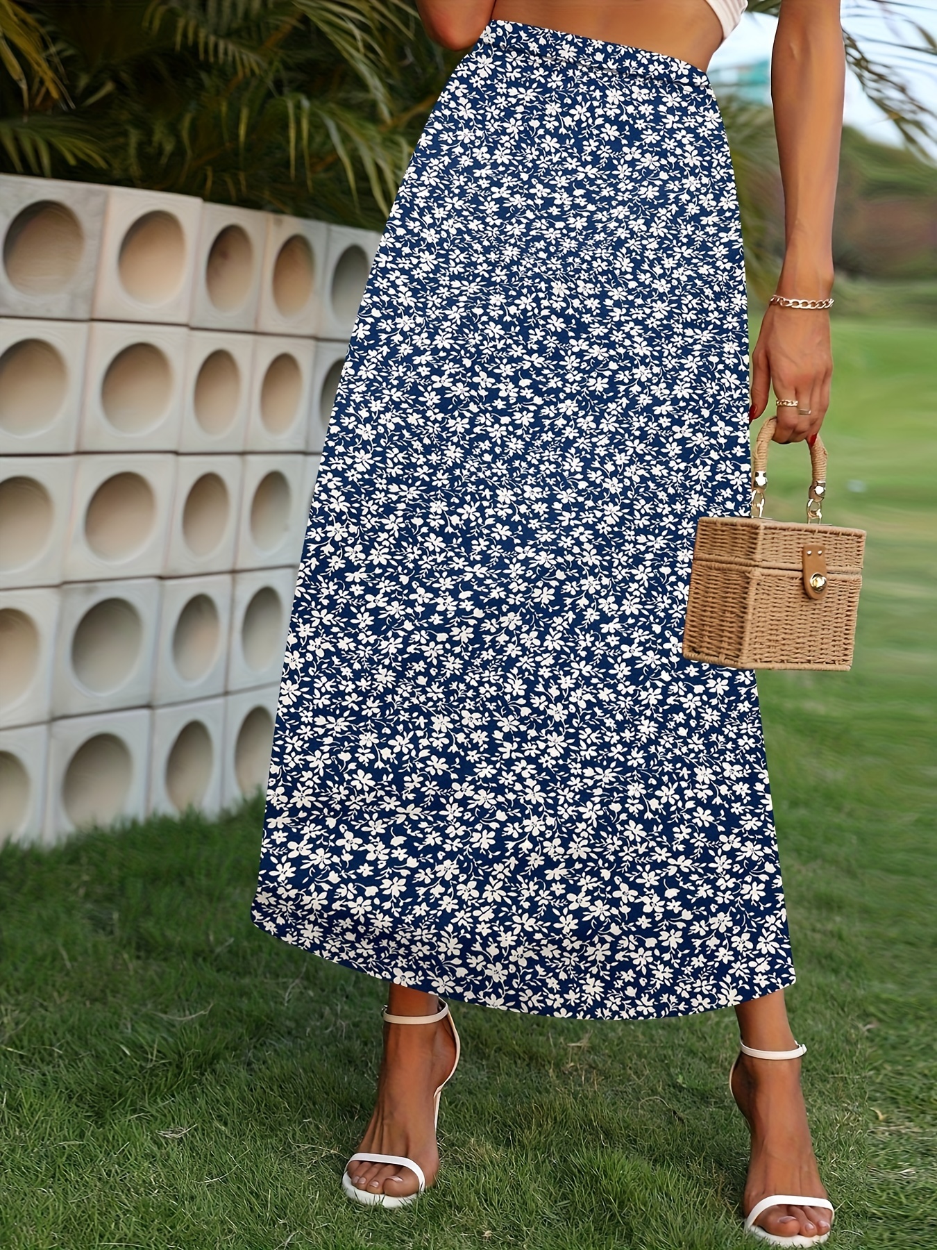 ditsy floral print skirts vacation high waist summer a line Temu