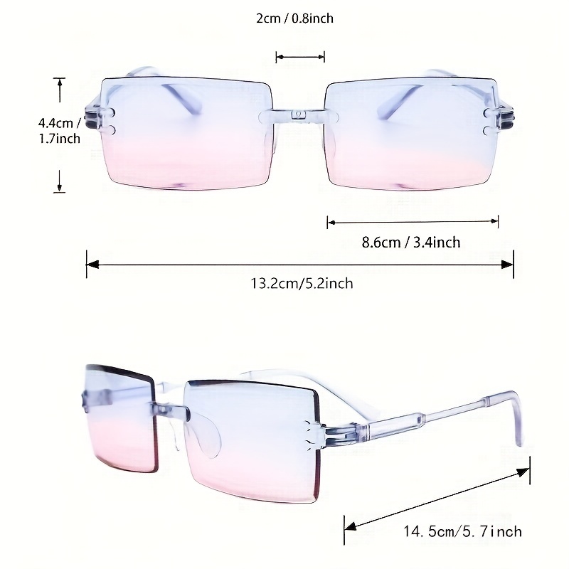 Rectangle Rimless Sunglasses Y2K Candy Summer Decorative Shades UV400