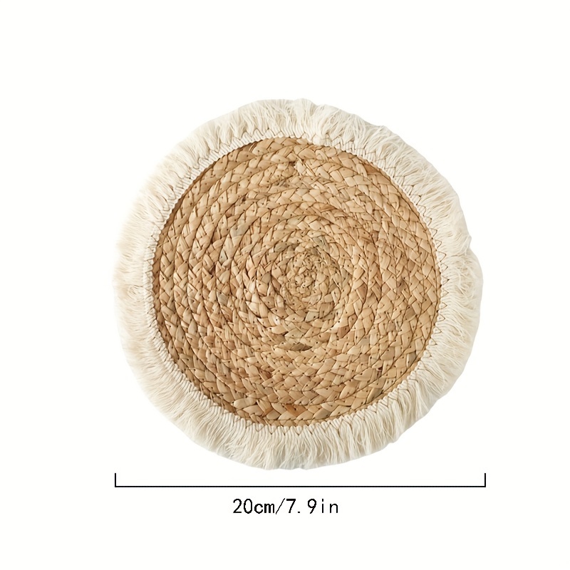 Round Straw Placemats Water Hyacinth Weave Rattan Place Mat Set