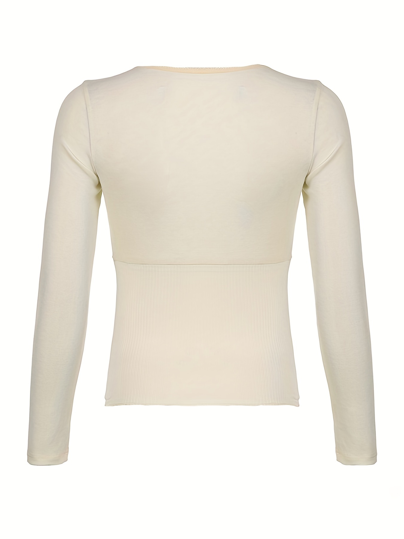 Ribbed Plunge Neck Long Sleeve Tie Front Top