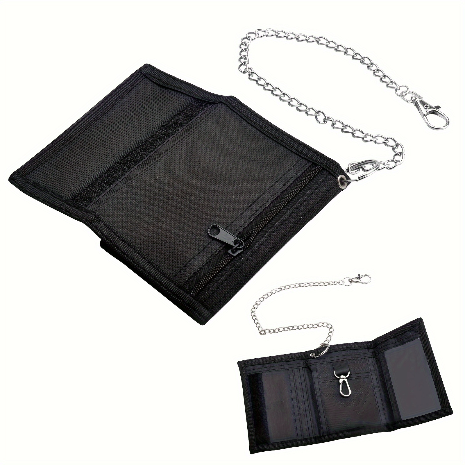 

1pc Men's Wallet, Slim Zipper Foldable Triple Wallet, Outdoor Chain Anti-theft Wallet,