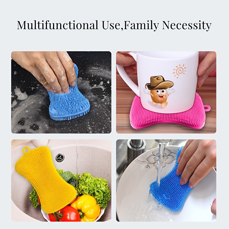 3 Pack )silicone Sponge Dish Sponges, Silicone Sponge Dish Washing Kitchen  Gadgets Brush Accessories, Kitchen Sponge Double Sided Cleaning Sponges