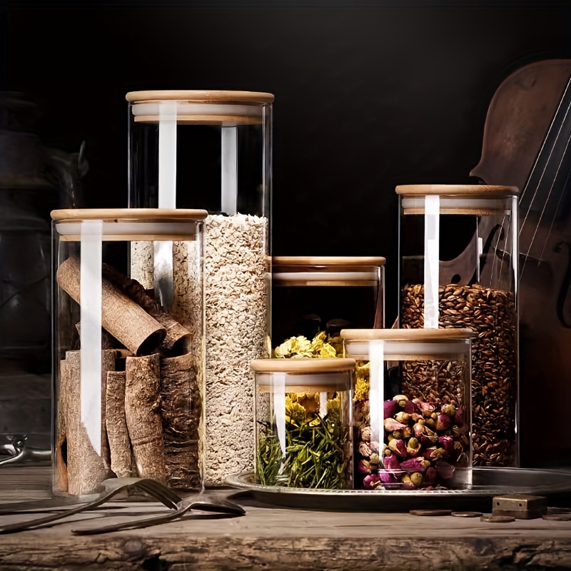 Wood Lid Glass Airtight Kitchen Canister, Kitchen Storage Jar, For Coffee  Beans, Tea, Pasta, Flour, Sugar, Nuts, Candy, Bath Salts & More, Home  Kitchen Supplies - Temu