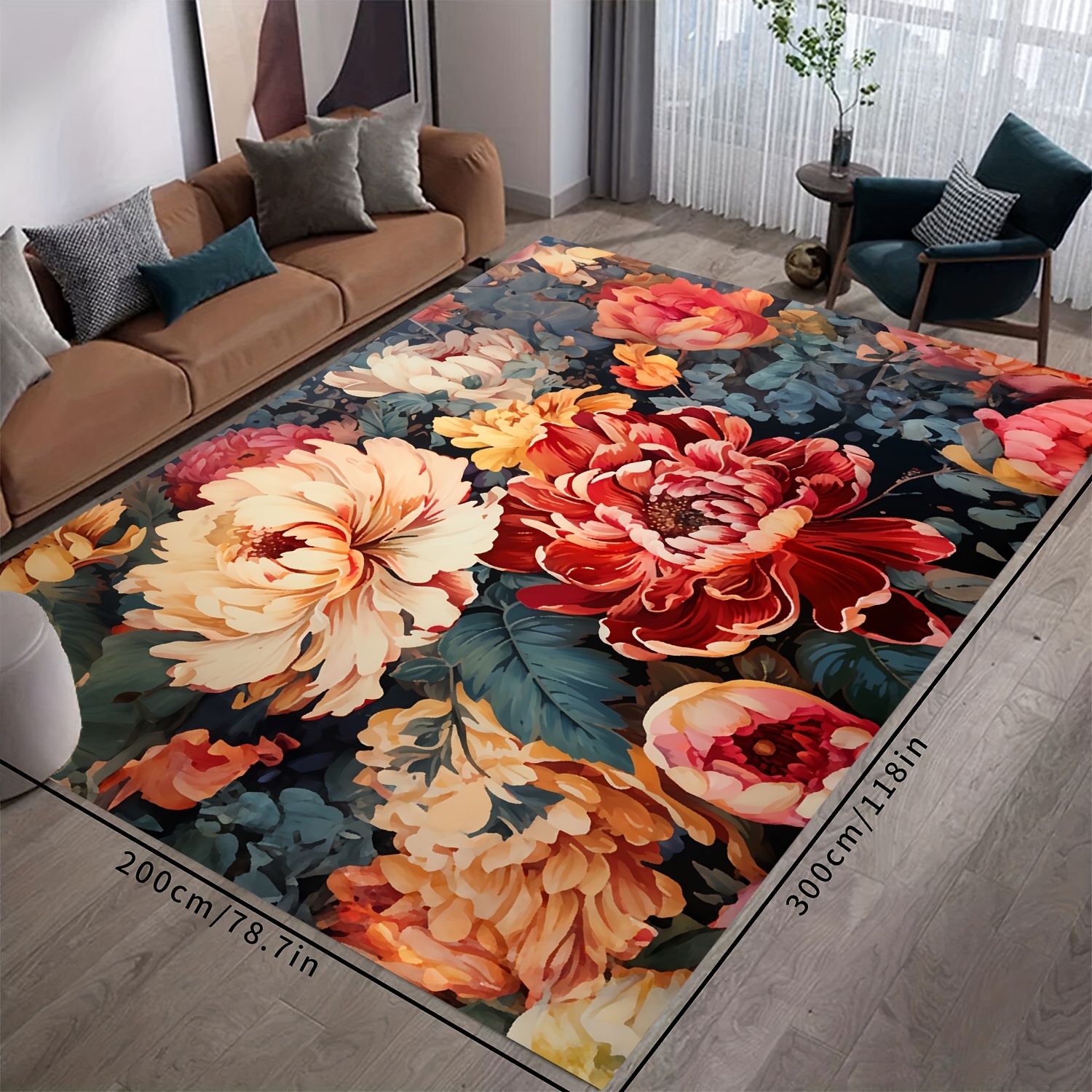 1pc Alfombra Grande De Área Floral Desgastada Suave Y - Temu