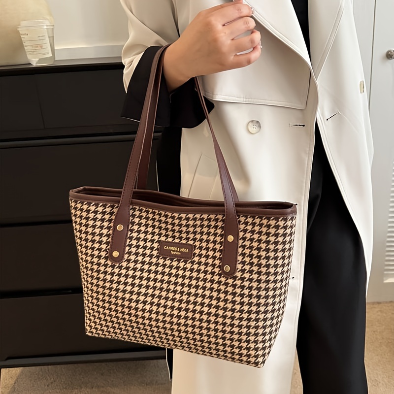 Houndstooth Pattern Large Capacity Tote Bag, Women's Shoulder Bag, Commuter  Bag - Temu