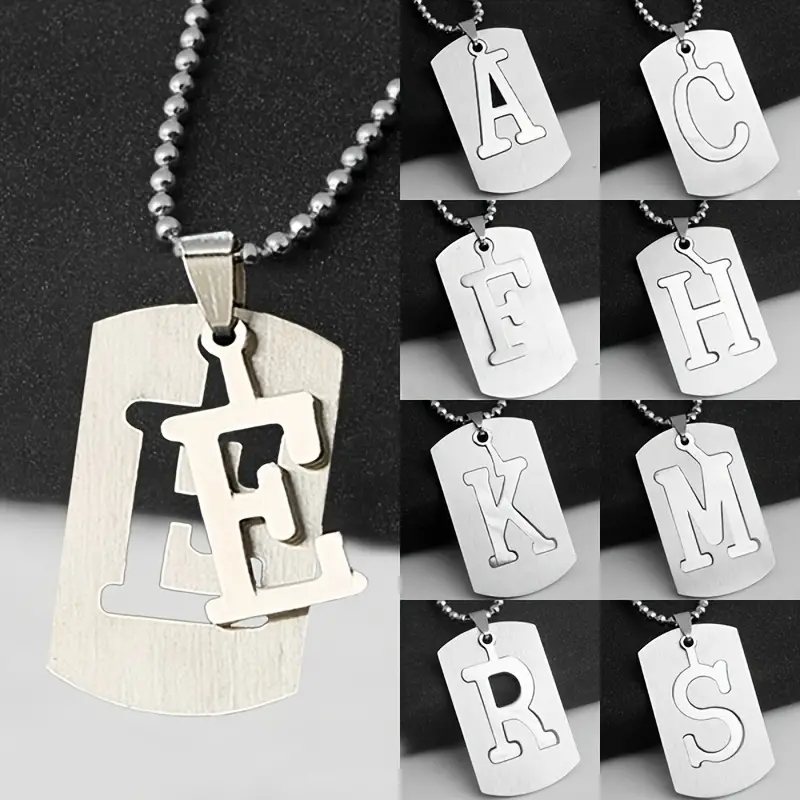 Fashion 26 Letters Pendant Necklaces Stainless Steel Necklace Chain Jewelry, Jewels A-N,Men Jewelry,Temu