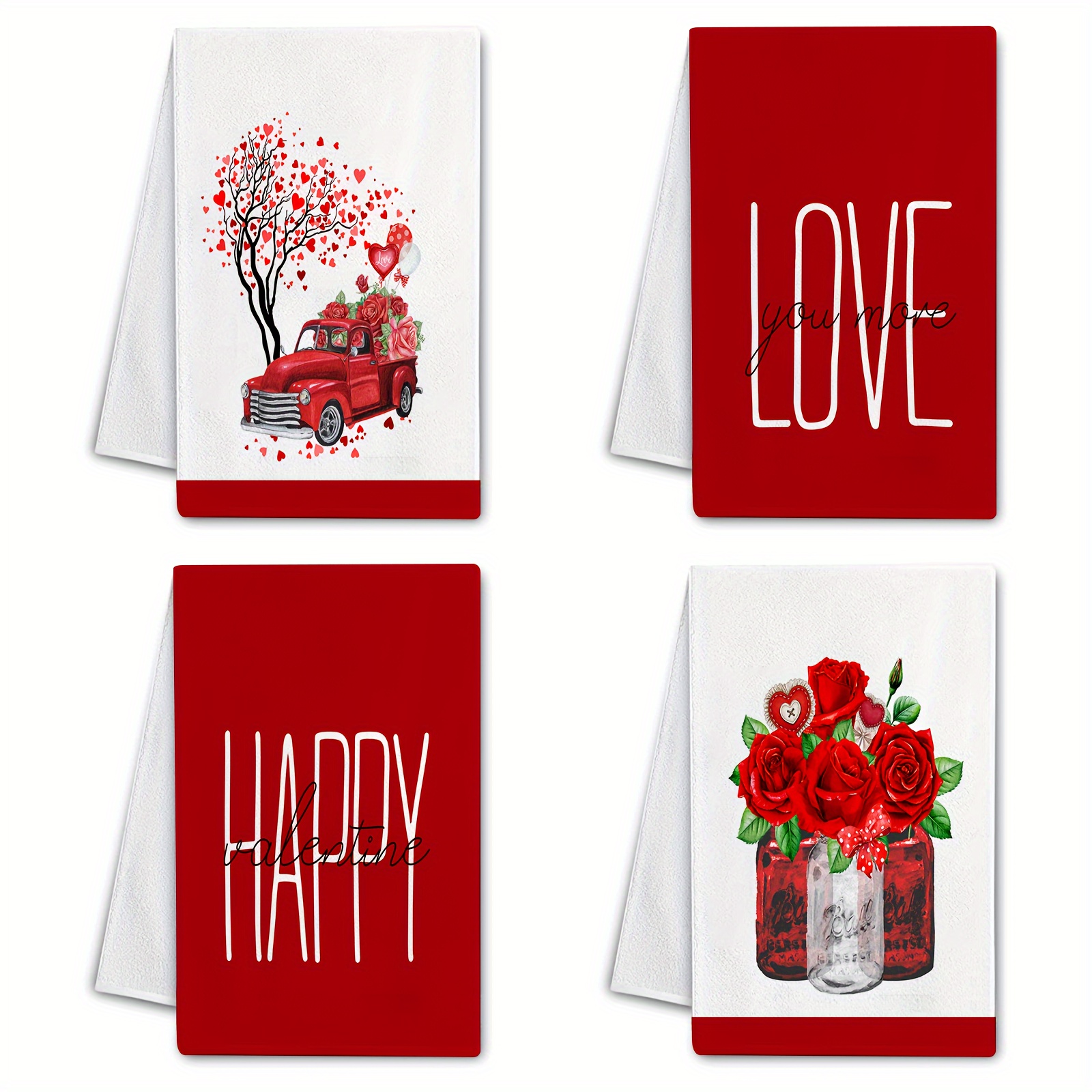 Valentine's Day Kitchen Towels Dish Towels, happy Love Red Heart