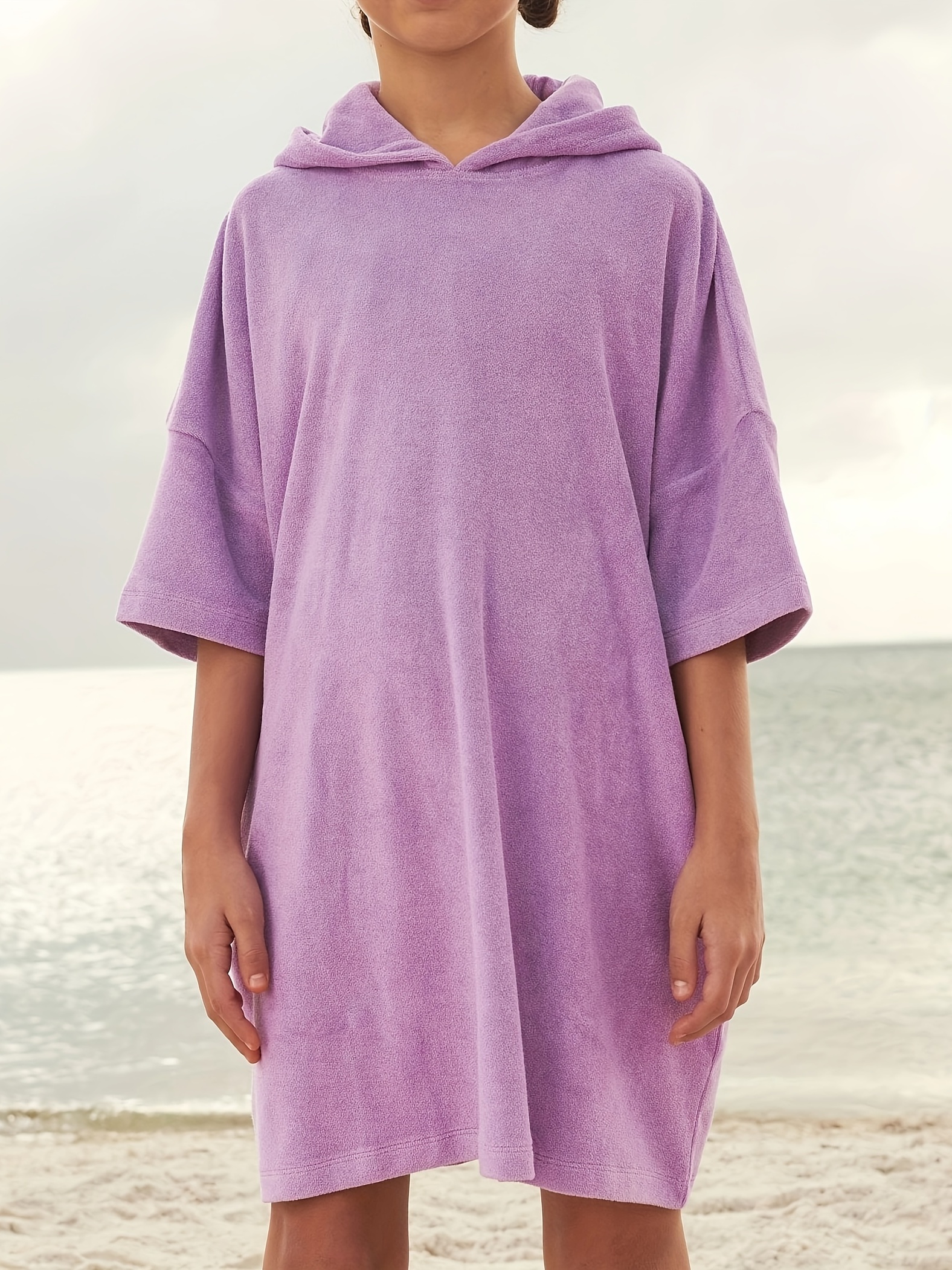 Kid Girls Casual Baggy Fit Beach Poncho Hooded Pullover Temu