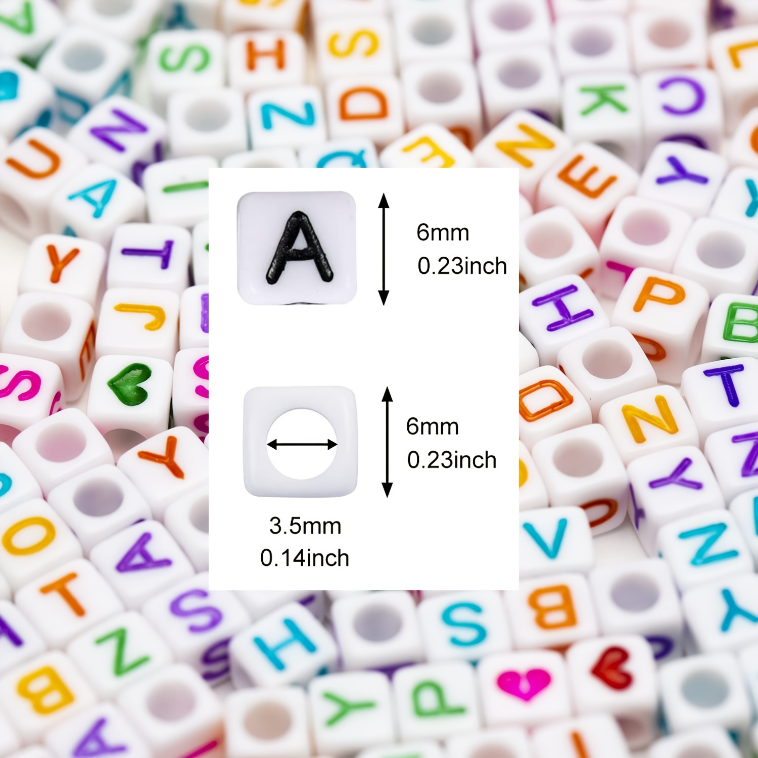 500pcs 5-colors Letter Beads Alphabet Beads Acrylic Color Cube Kandi Beads  For Artificial Jewelry Making DIY Necklace Bracelet 6mm