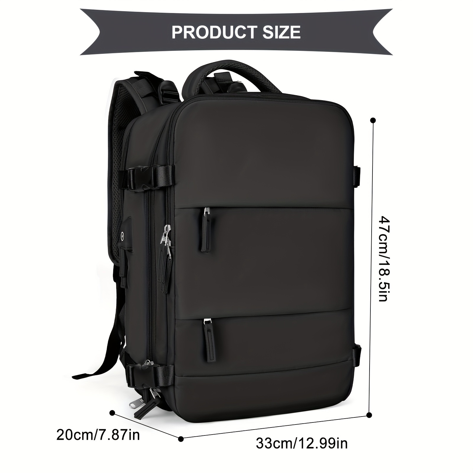 Large Travel Backpack Women, Carry On Backpack,Hiking Backpack Waterproof  Outdoor Sports Rucksack Casual Daypack School Bag Fit 15.6 Inch Laptop with  USB Charging Port Shoes Compartment Black 
