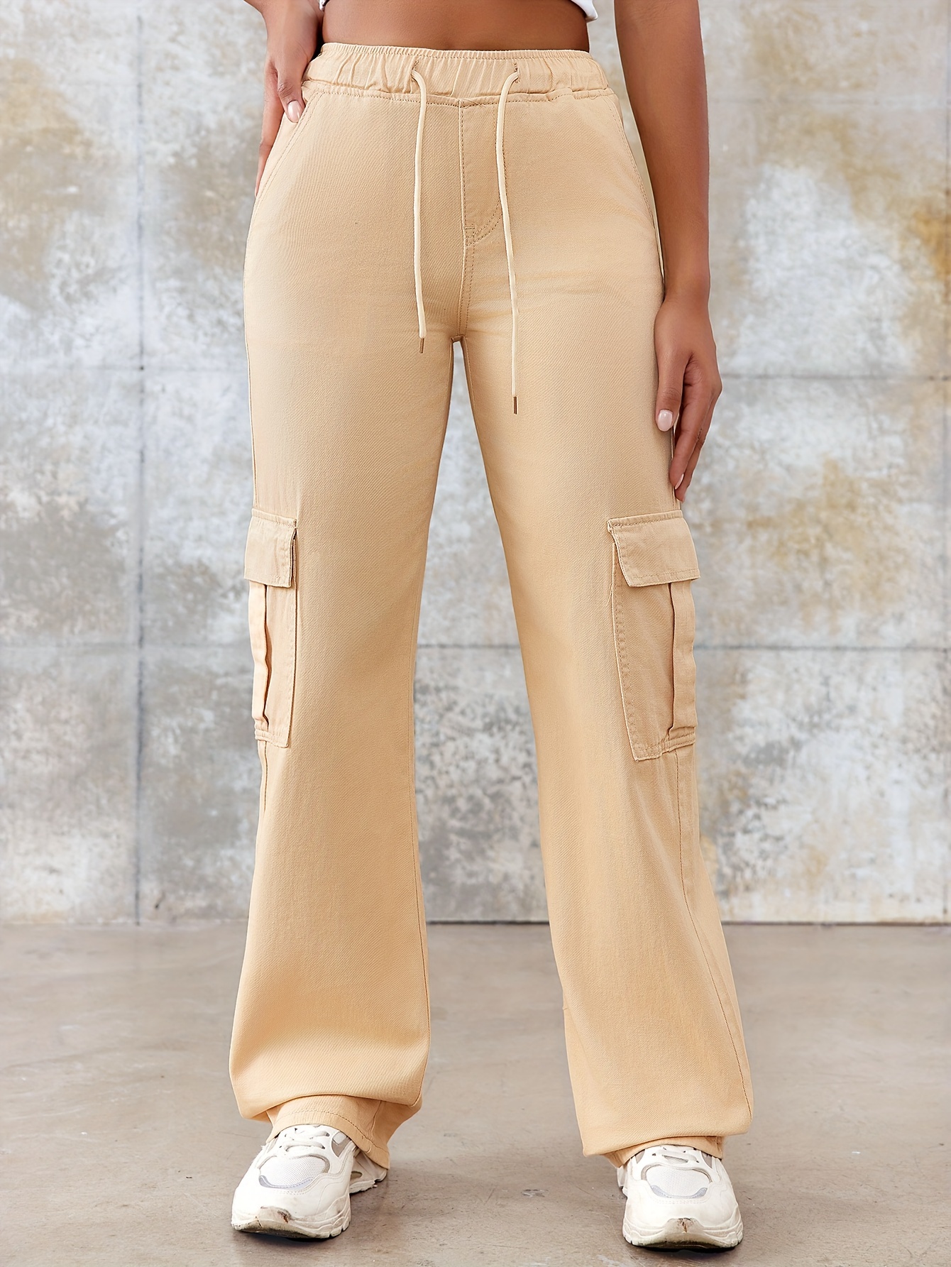 Flap Pocket Side Cargo Pants Casual Solid Color Skinny - Temu