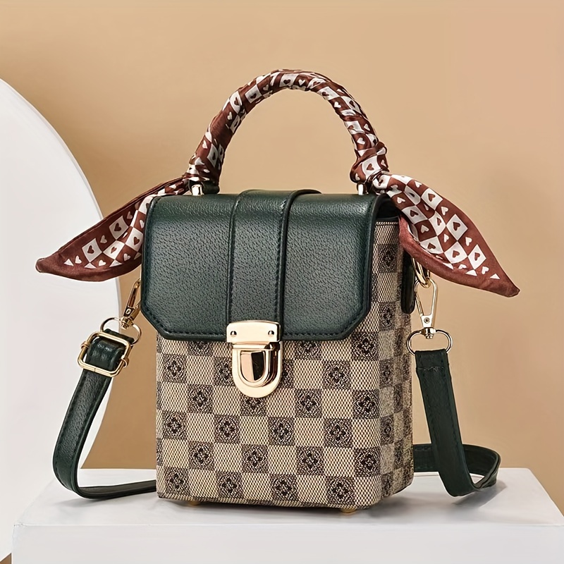 Plaid Pattern Crossbody Bag, Women's Multi Pockets Purse, Studded Decor Faux  Leather Shoulder Bag - Temu