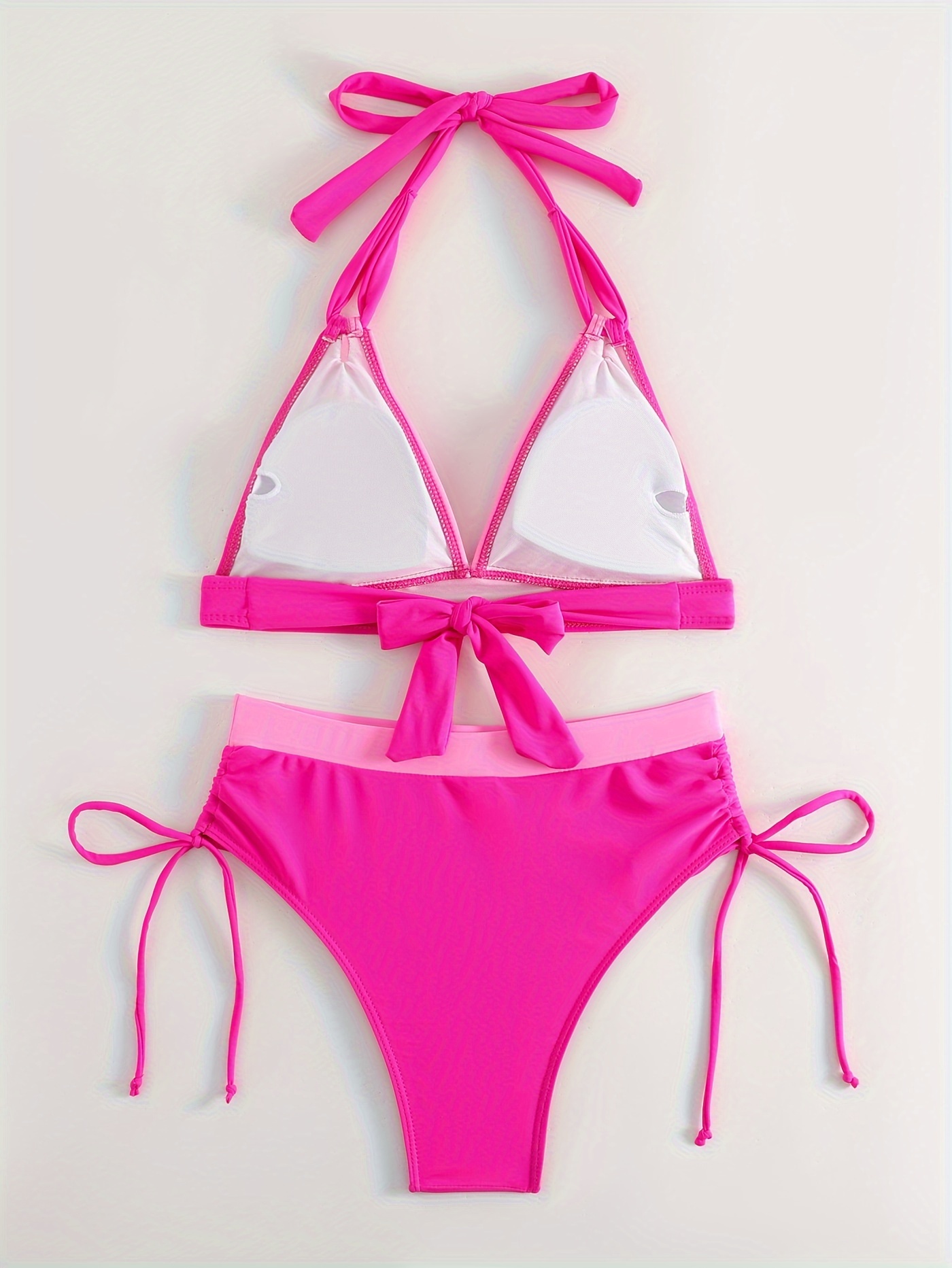 Glossy Fabric * Halter 2 Piece Set Bikini, Swimsuits, Tie Side Backless  Medium Stretch Women's Swimwear & Clothing Valentine's Day