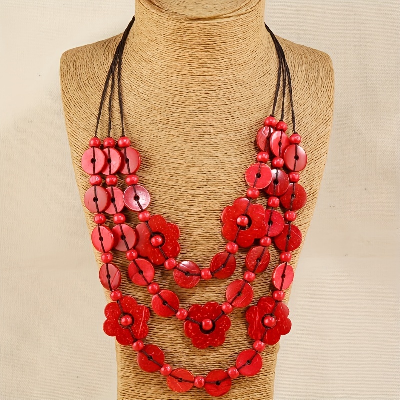 Boho Coconut Shell Flower Wooden Beaded Necklace
