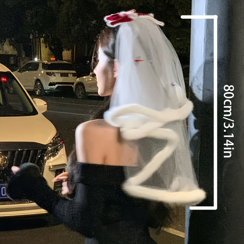 1pc Winter Wedding Bridal White Double Veil with Red Velvet Bow \u0026 Faux Fur  Trim - * Hair Accessory for Church 1pc winter wedding bridal white double veil red velvet bow - Temu