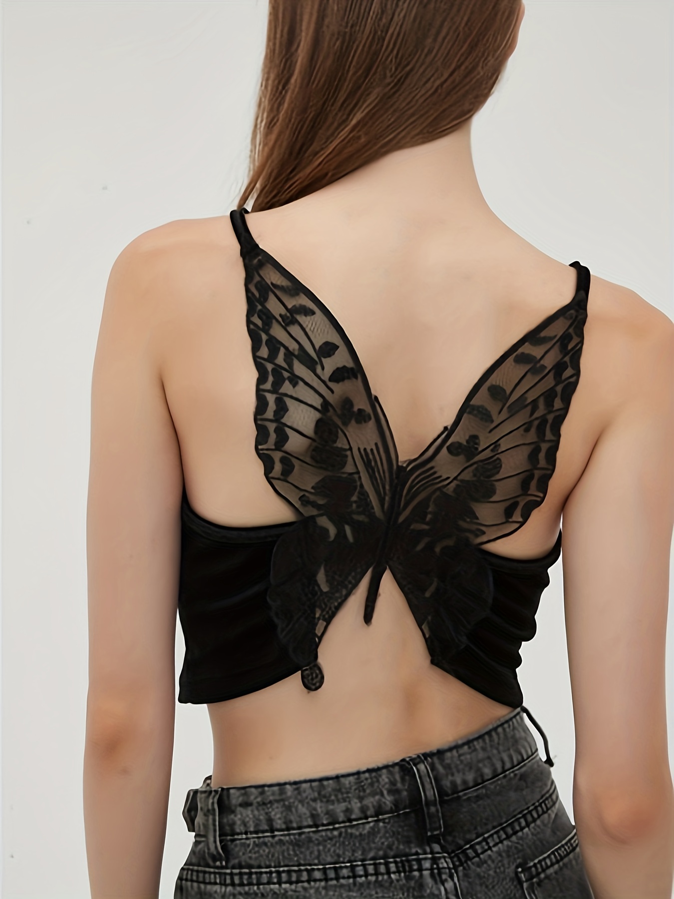 Butterfly Embroidered Cami Top Sexy V Neck Summer Sleeveless - Temu Canada
