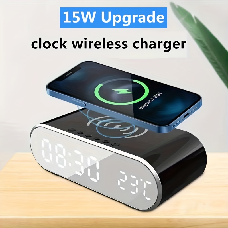 Wireless Charger Alarm Clock Time Led Digital Thermometer - Temu