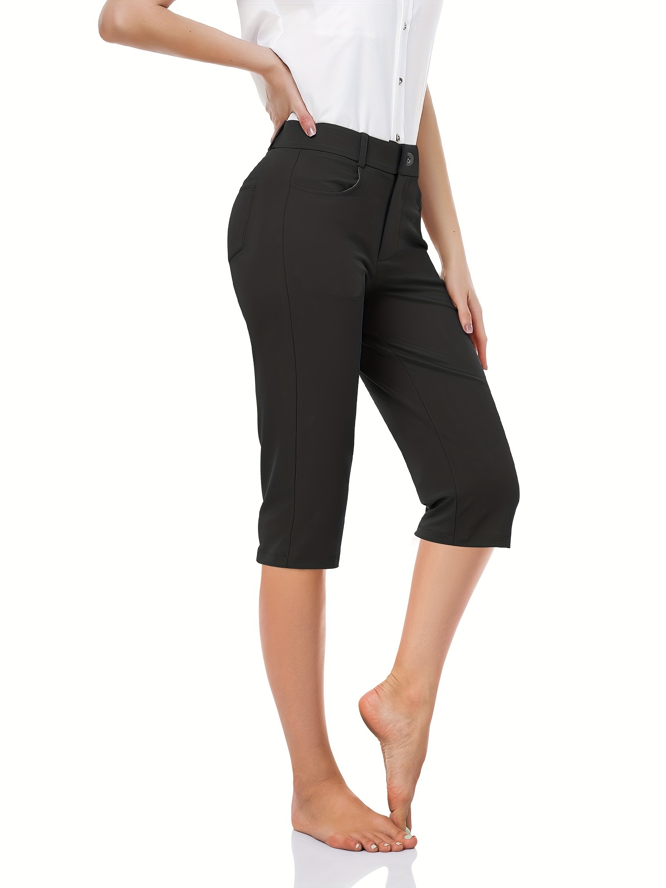 Womens Stretch Work Office Business Casual Slacks Solid Color Comfy Yoga Golf  Capri Pants With Pockets Womens Activewear - Sports & Outdoors - Temu