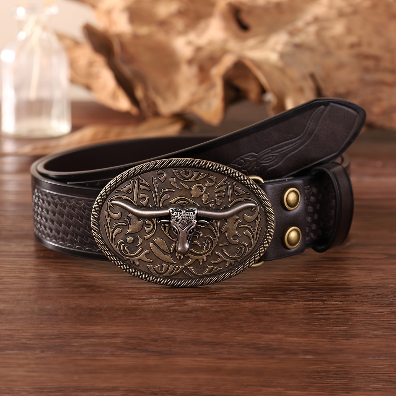 Western Large Buckle Bull Head Embossed Rivet Belt, Trendy Versatile Men's  Belt - Temu