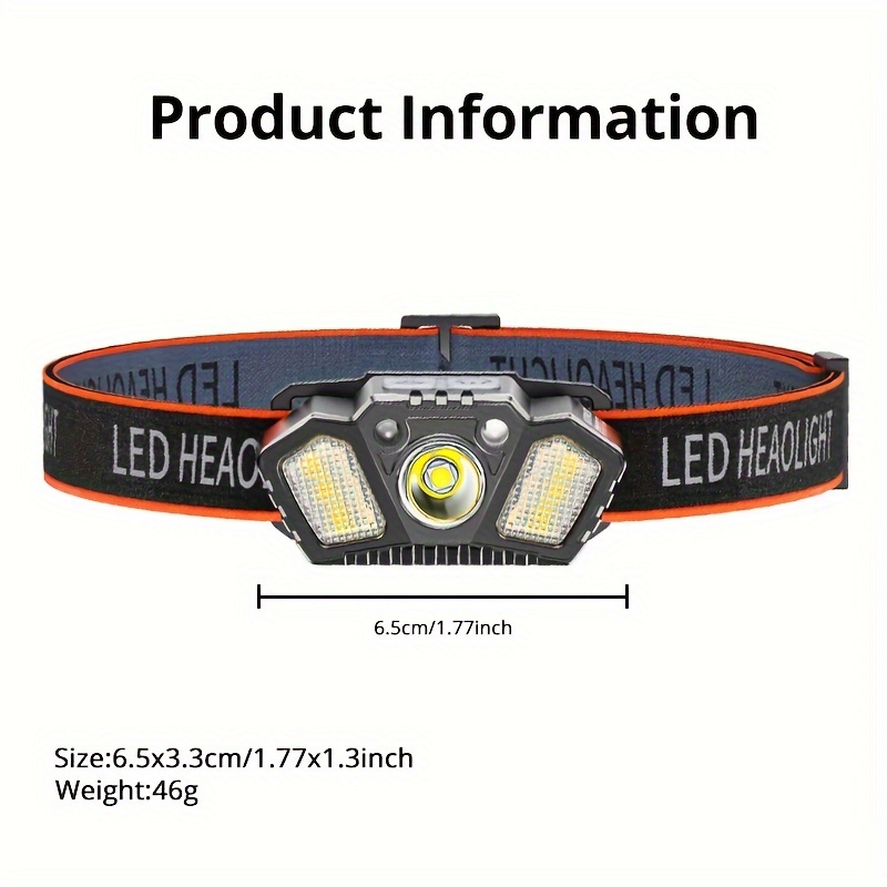 Linterna frontal LED recargable de haz ancho de 180° con sensor de  movimiento