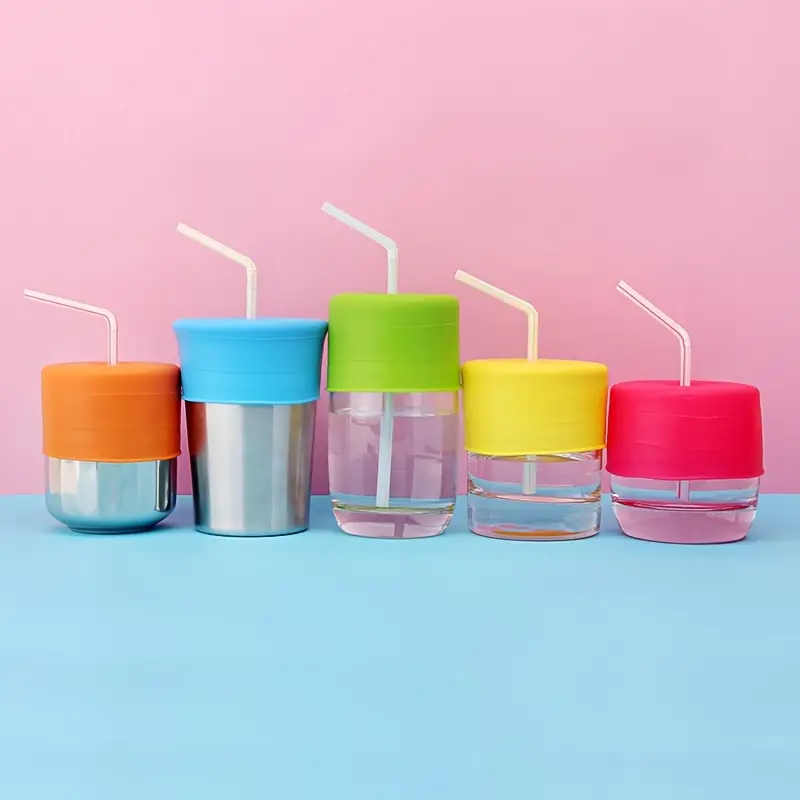 Non-slip Silicone Cup Lid, Solid Color Dustproof Cover With Straw Hole, For  Water Cup, Glass Cup - Temu