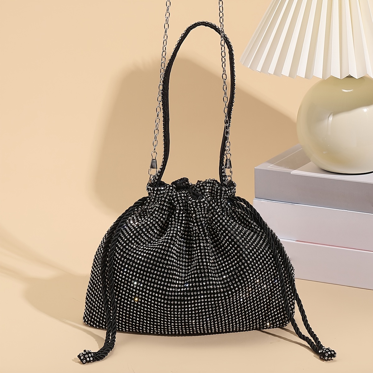 Fashion Rhinestone Women Crossbody Bags Drawstring Leather Square Box Bag  Female Designer Chain Shoulder Handbag