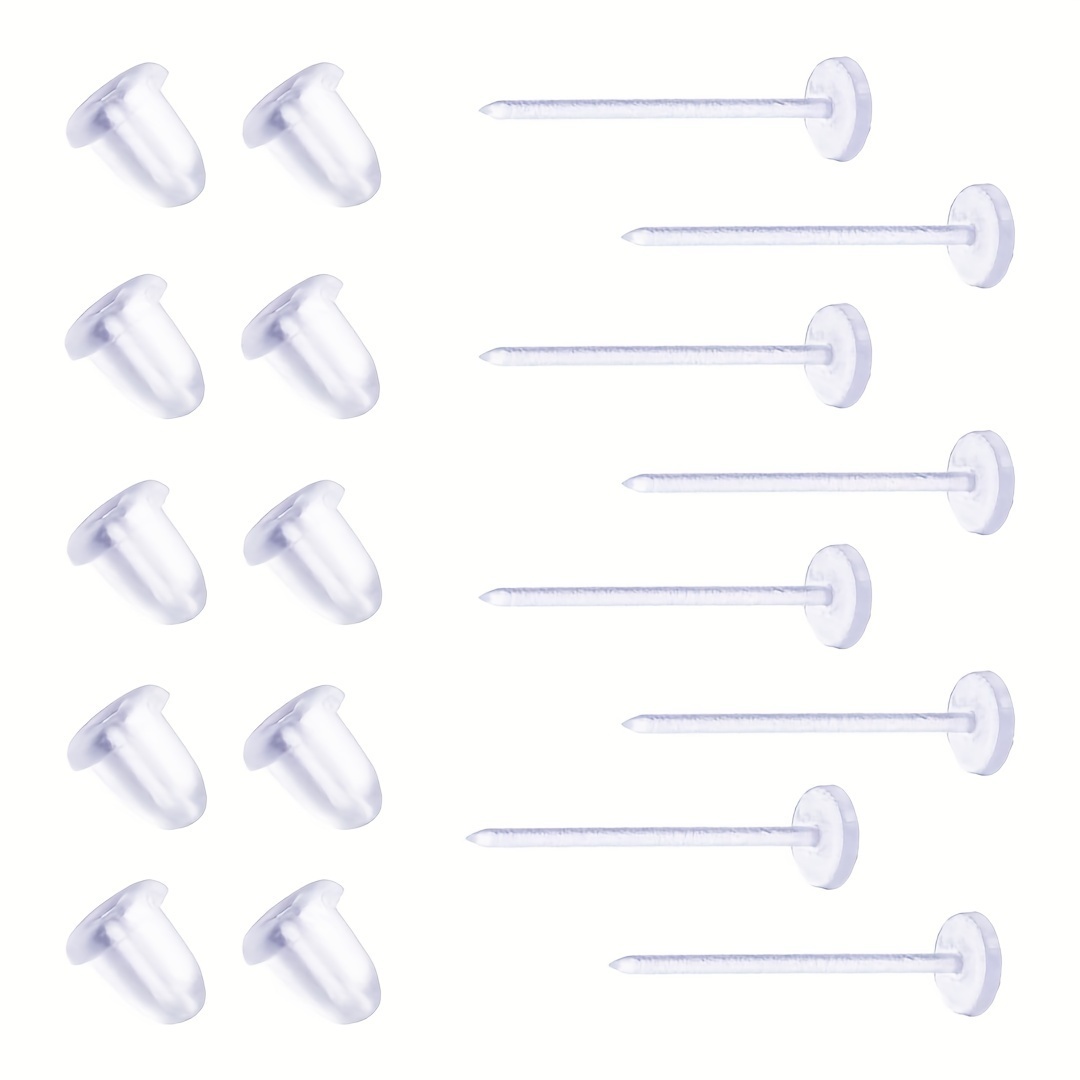 Nkwuire Plastic Earrings, 200 PCS Invisible Clear Earrings for Sports,  Clear Plastic Post Earring Studs for Sports, Flat Silicone Earrings Rubber