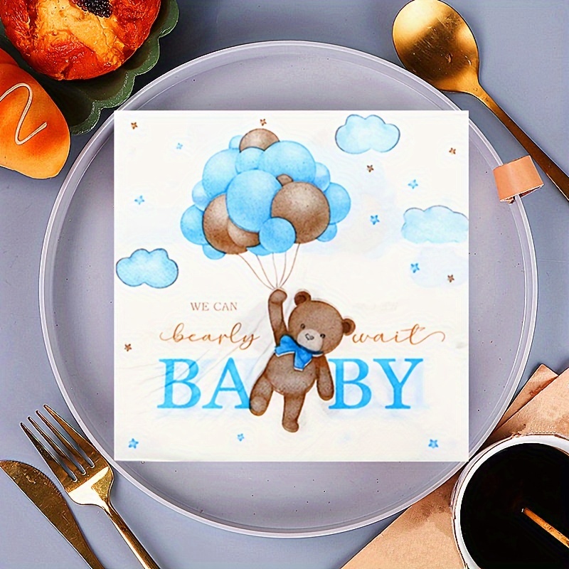 

Gender Reveal Baby Shower Party Decoration 20pcs Blue Bear Square Dinner Napkins Soft Elegant Decorative Paper Guest Hand Towels We Can Bearly Wait Napkins For Birthday Decoration Eid Al-adha Mubarak