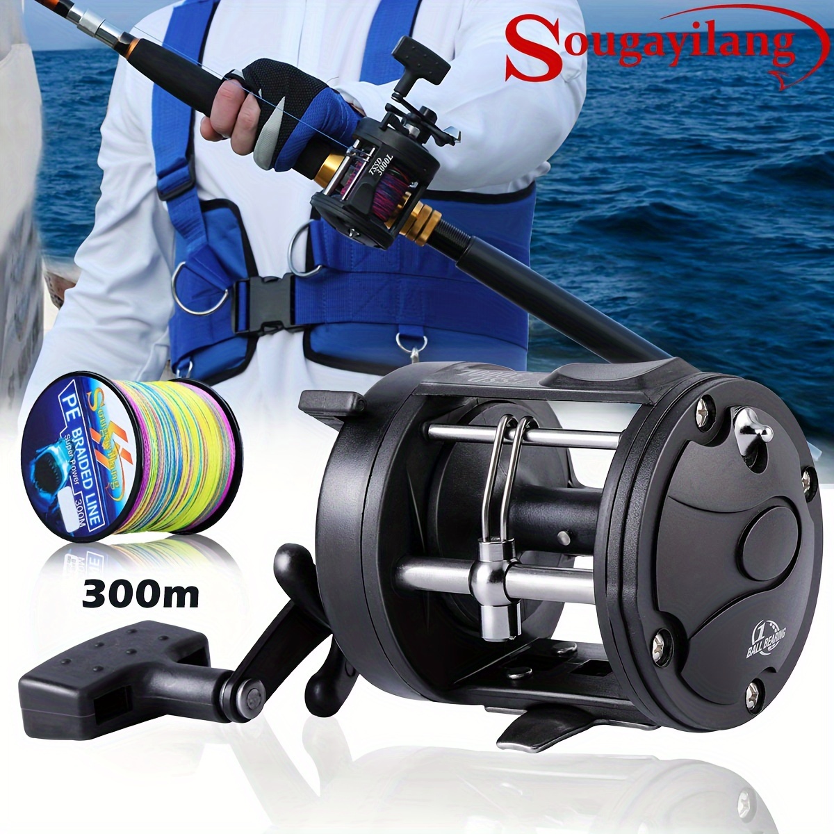 

Sougayilang 1pc 3.8:1 Gear Ratio Black Fishing Reel, Right Hand Trolling Baitcasting Reel, Fishing Tackle