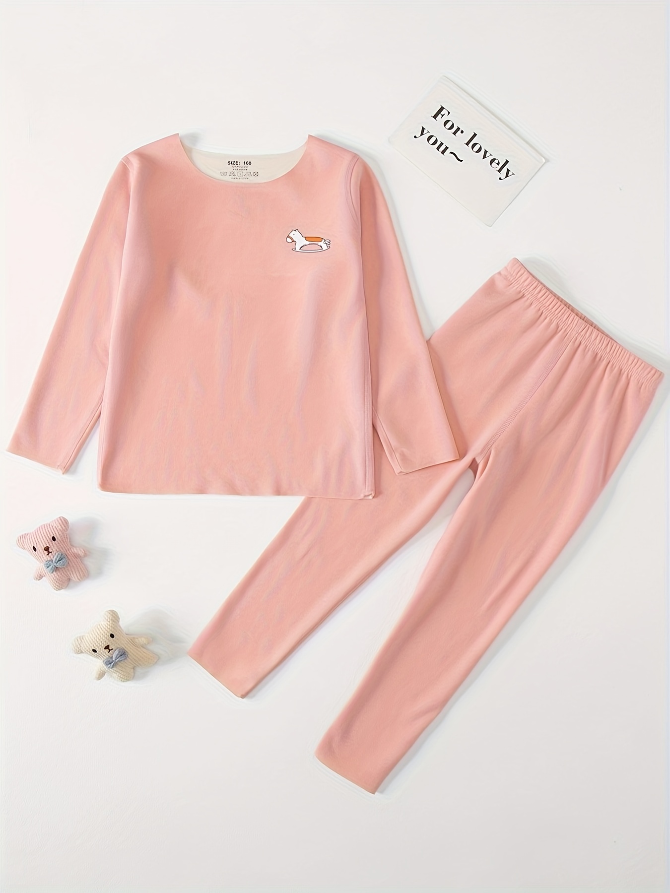 Girl's Thermal Underwear Solid Color Slim Fit Top Pants Soft - Temu Canada