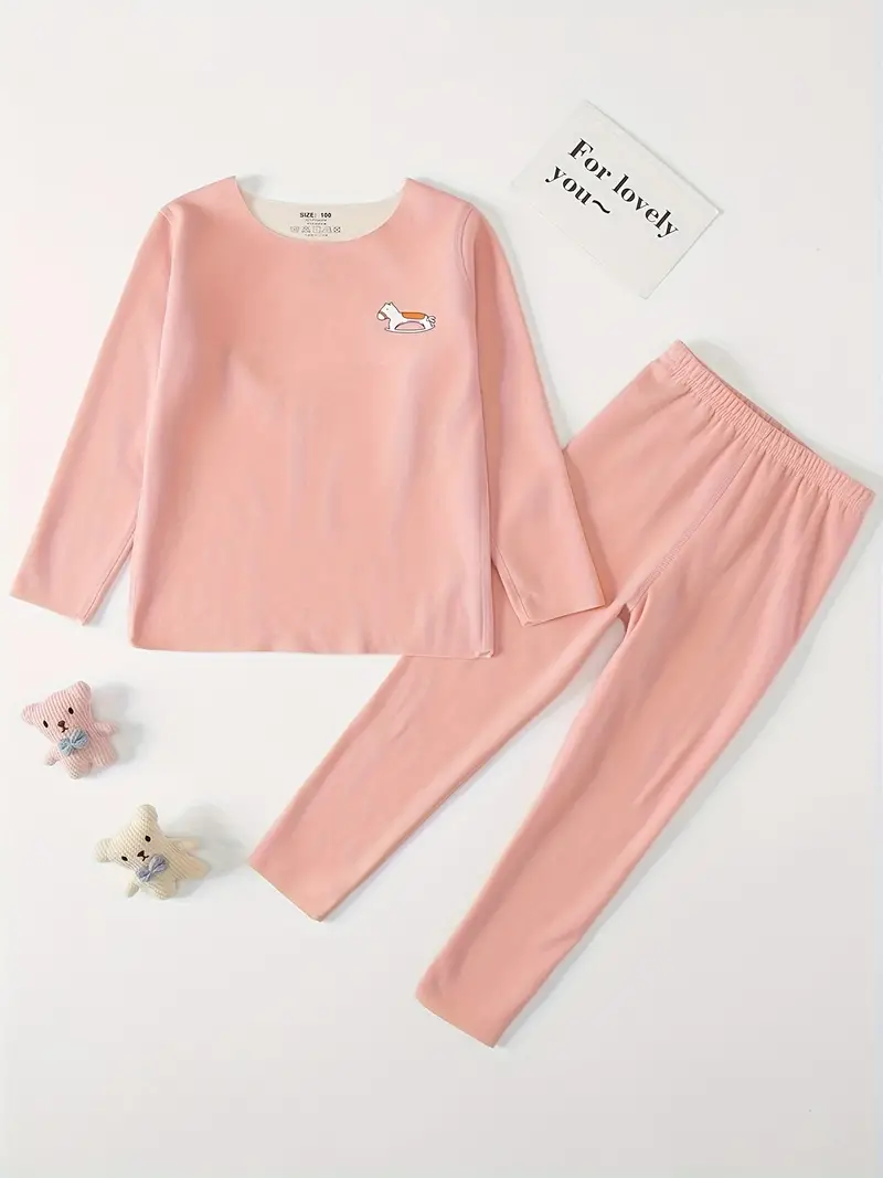 Girl's Thermal Underwear Solid Color Slim Fit Top Pants Soft
