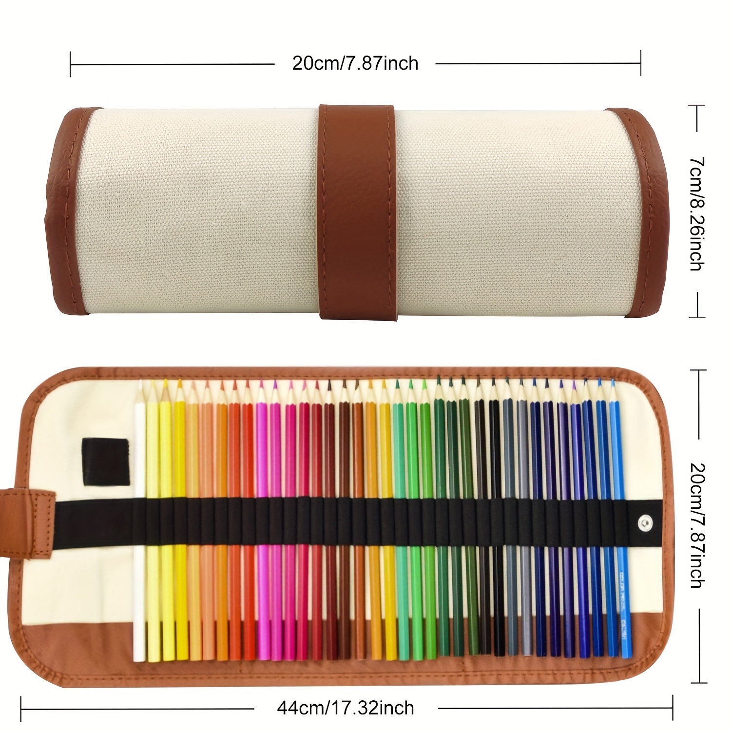 Sharpened colored pencils in a pencil case, top view
