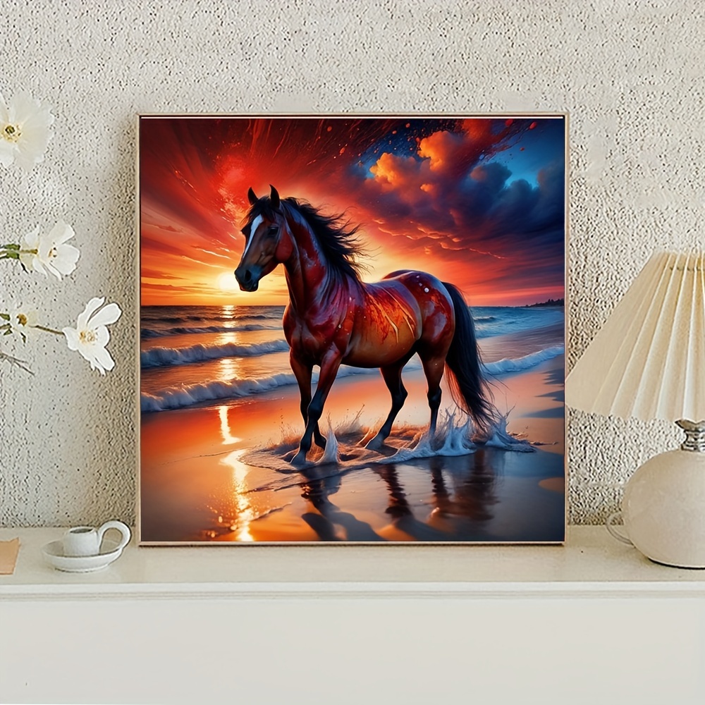 5d Diy Large Diamond Painting Kits A Running Horse Round - Temu