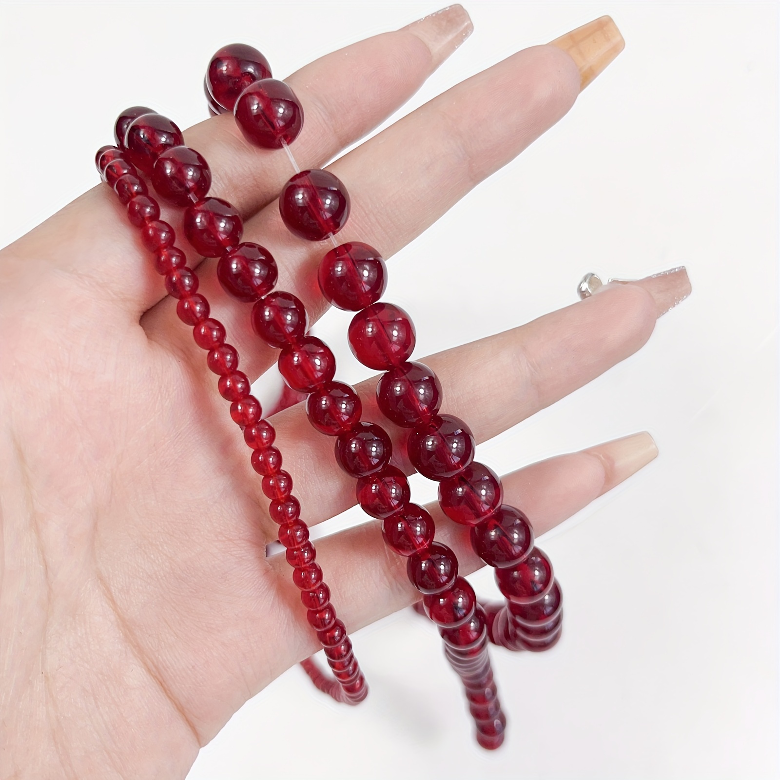 63pcs Beautiful Smooth Imitation Garnet Red Glass Beads, Artificial Faux  Crystal Circular Loose Beads For Jewelry Making DIY Bracelet Necklace Decors