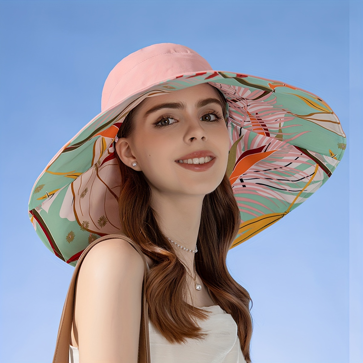 Summer Wide Brim Hats for Women Elegant Flower Print Reversible Sun Hats Breathable Boonie Outdoor Travel Beach Bucket Hat for Women Girls,SUN/UV