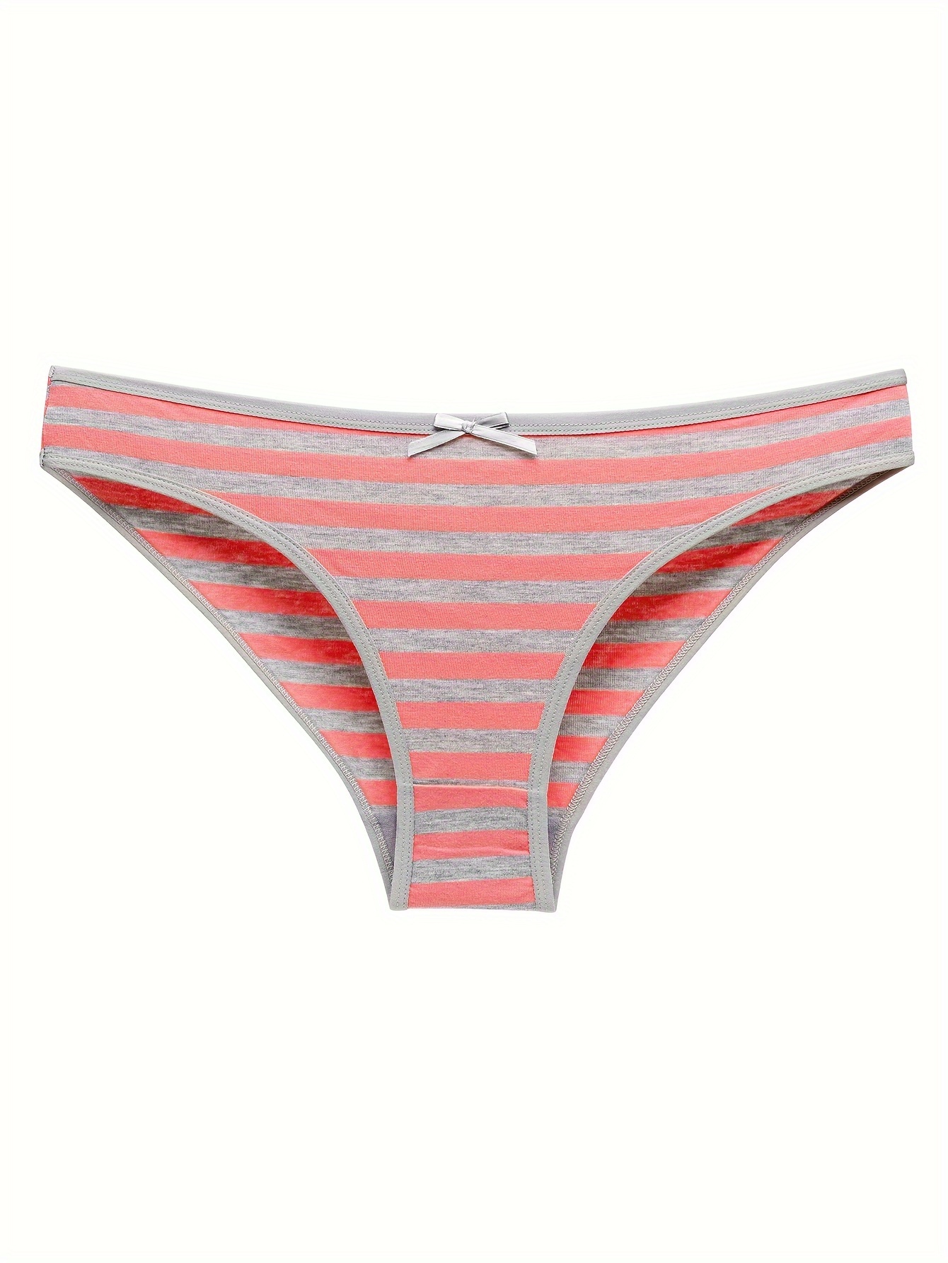 Color Weave Stripes Cotton Panties,Plus Size Striped Panty Woman