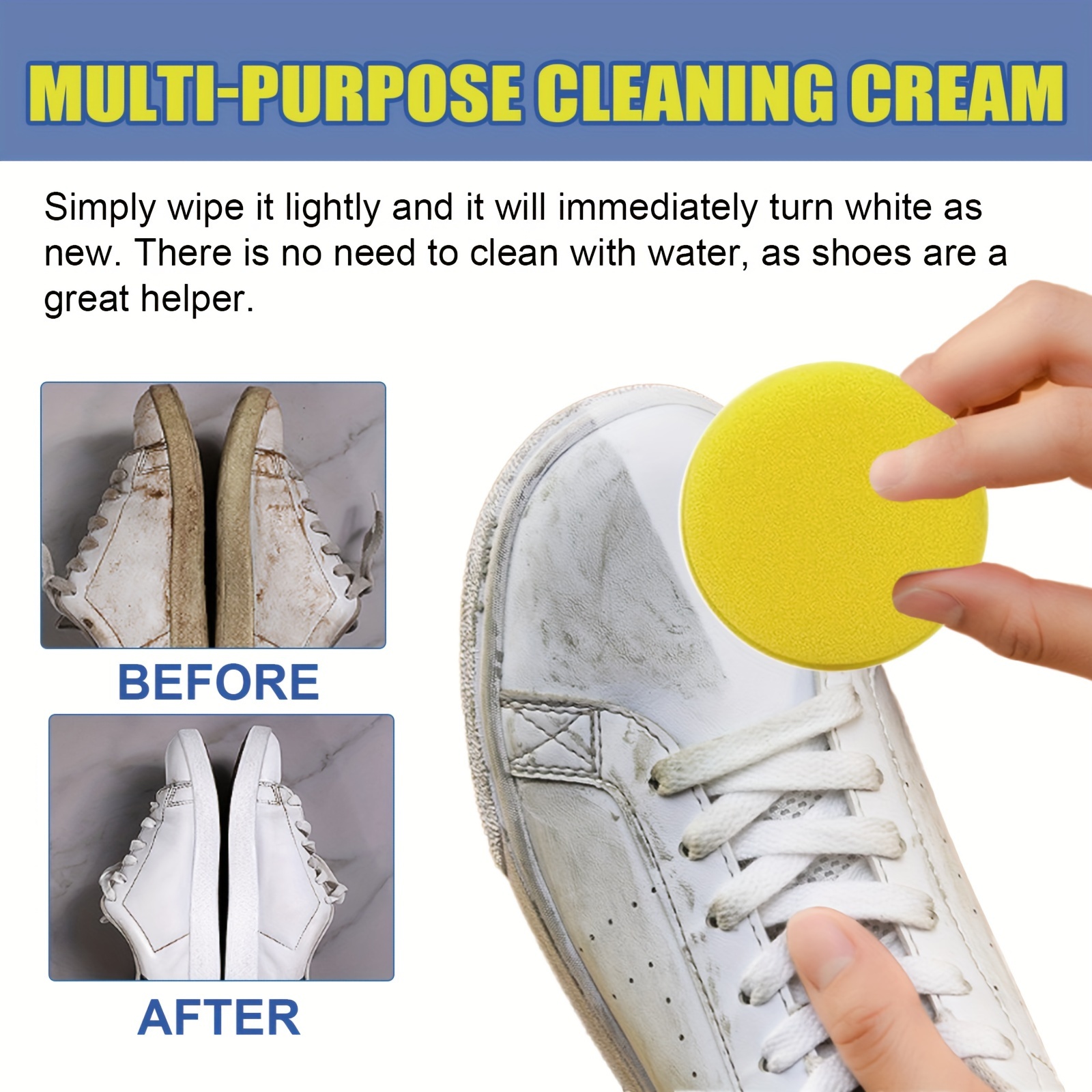 White Shoe Cleaning Cream, 260g White Shoes Cleaning Whitening Cleaner Cream Shoe Brush with Wipe Sponge, Shoes Multifunctional Cleaning Cream, Shoe