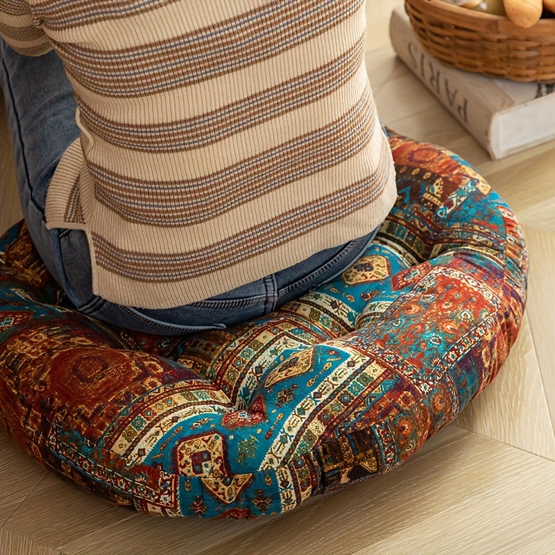 Round Bohemian Floor Cushion Pillow, Mandala Meditation Yoga
