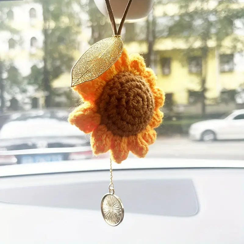 Metall Blatt Handgemachte Häkeln Sonnenblume Auto Anhänger - Temu