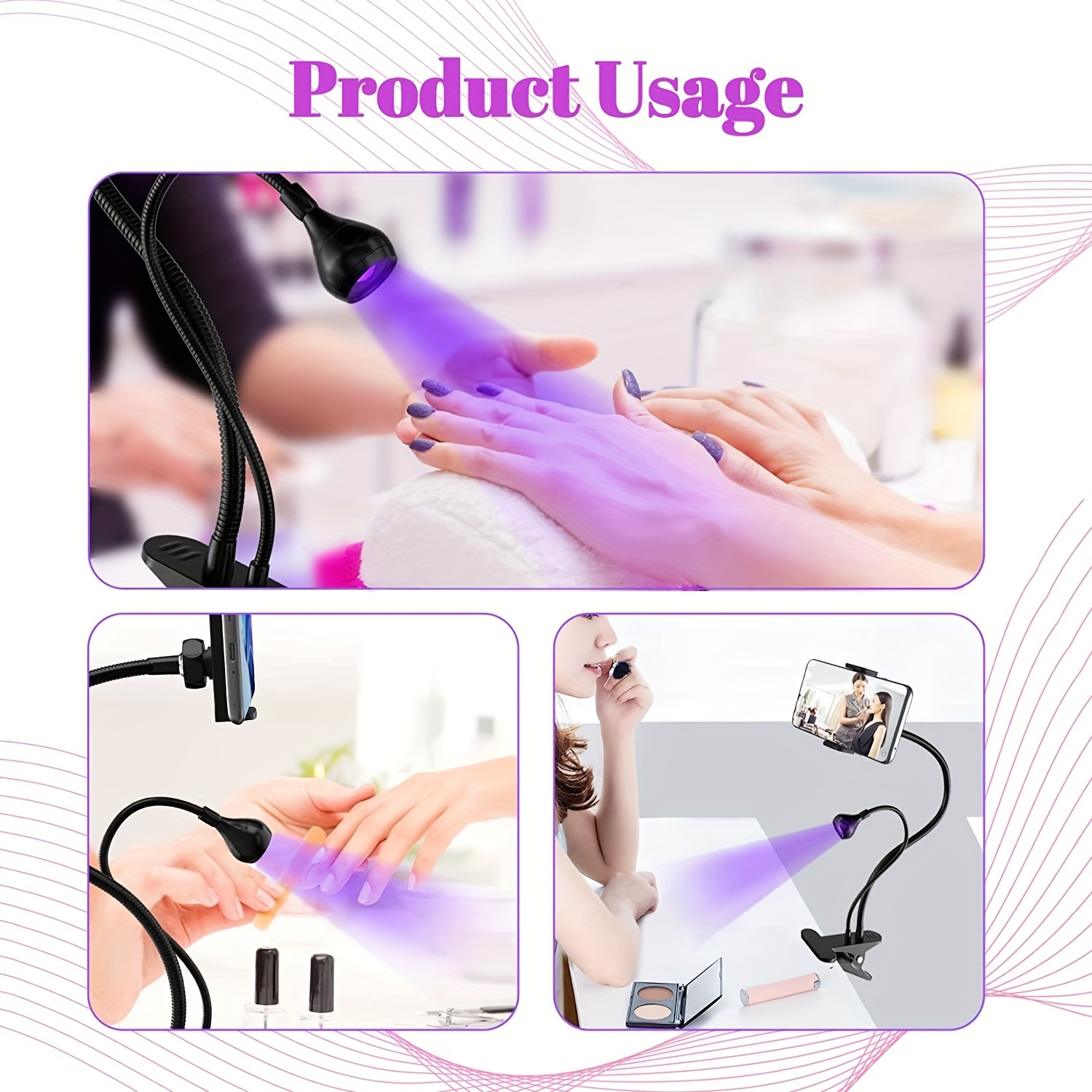 Uv Led Nail Lamp With Phone Holder 4 Gears Gooseneck Uv Light For Gel Nails  Usb Gel X Nail Lamp For Gel Polish Nail - Temu