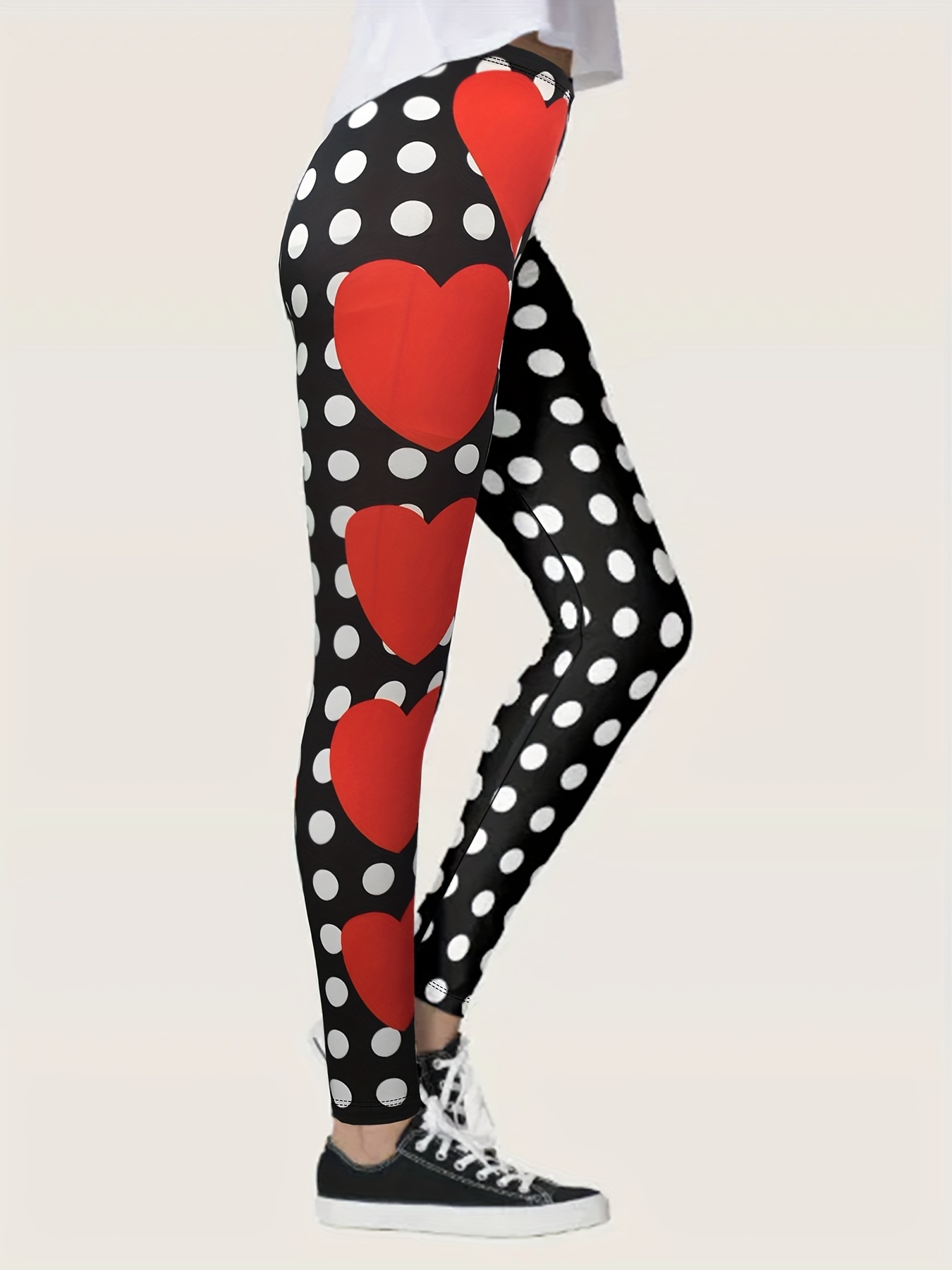 Red and Black Polka Dot Women's Leggings. Women's Fashion Polka Dot Leggings.  Polka Dot Leggings for Women. Red and Black Leggings. 