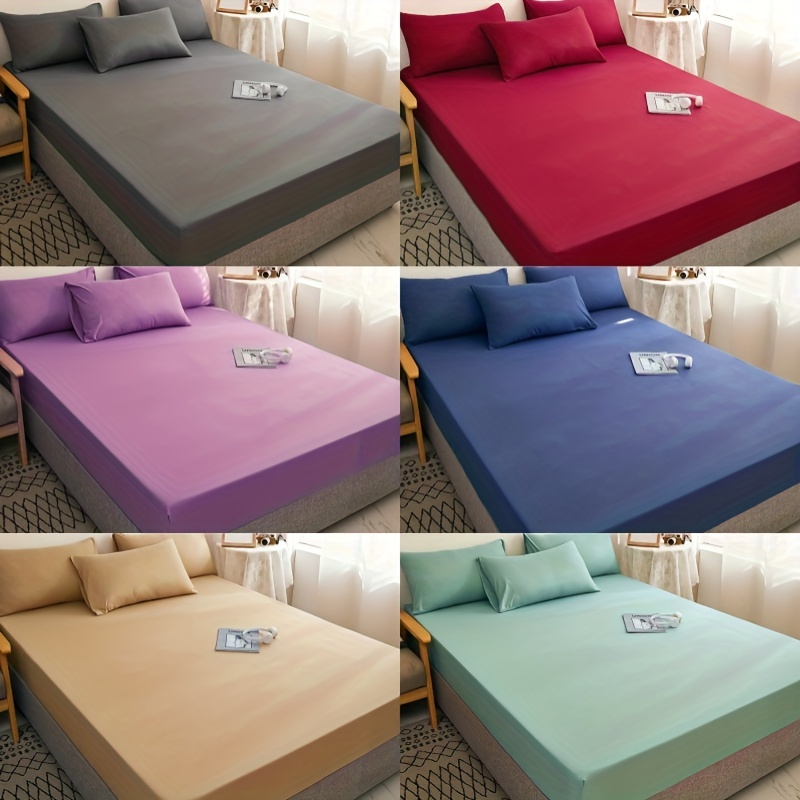 Solid Color Fitted Sheet Set Dustproof Non slip Mattress - Temu