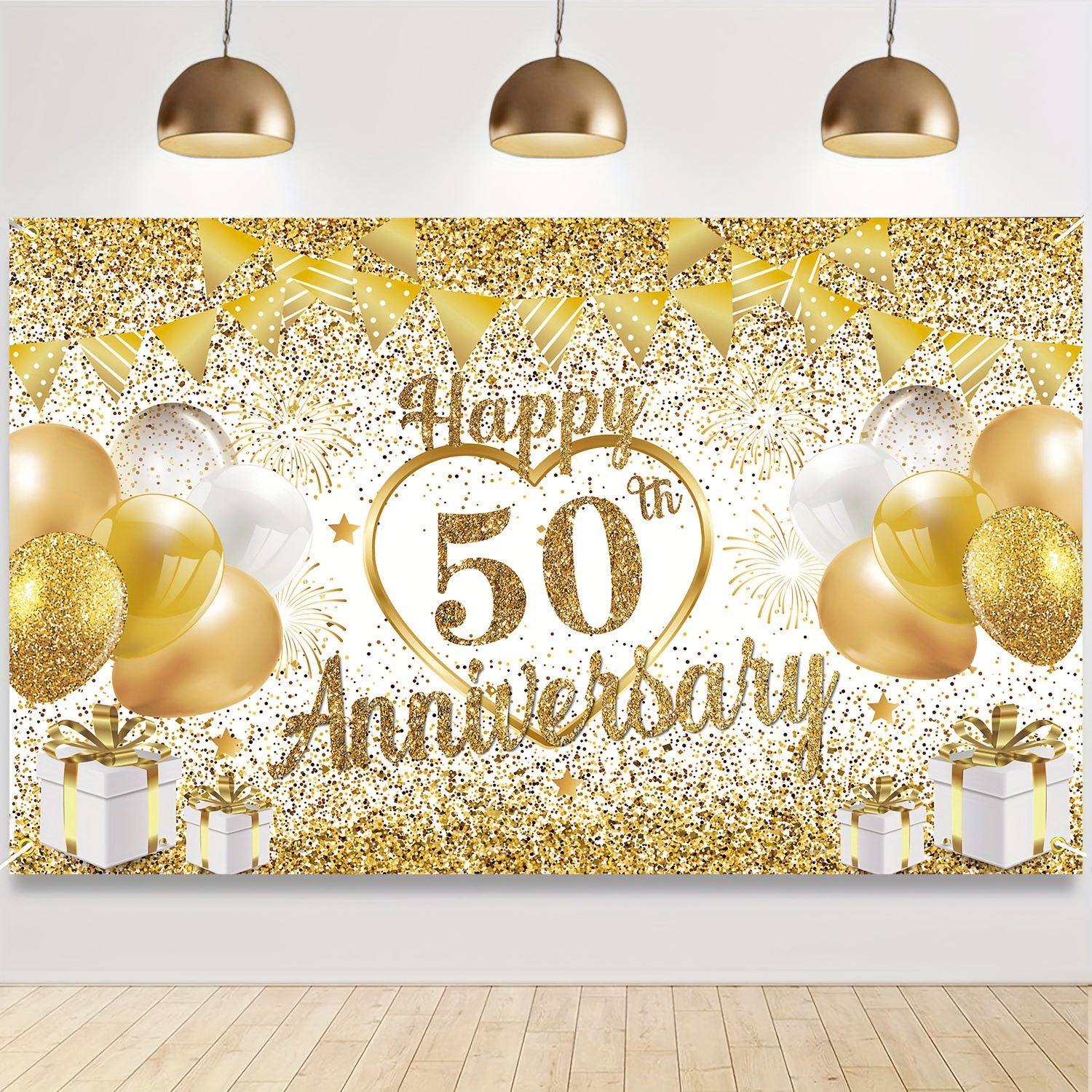 Honatrv Photocall Bodas de Oro 50 Aniversario, Pancartas para 50  Aniversario de Boda, Decoración de Fiesta de Oro Negro de 50 Aniversario,  180 x 115