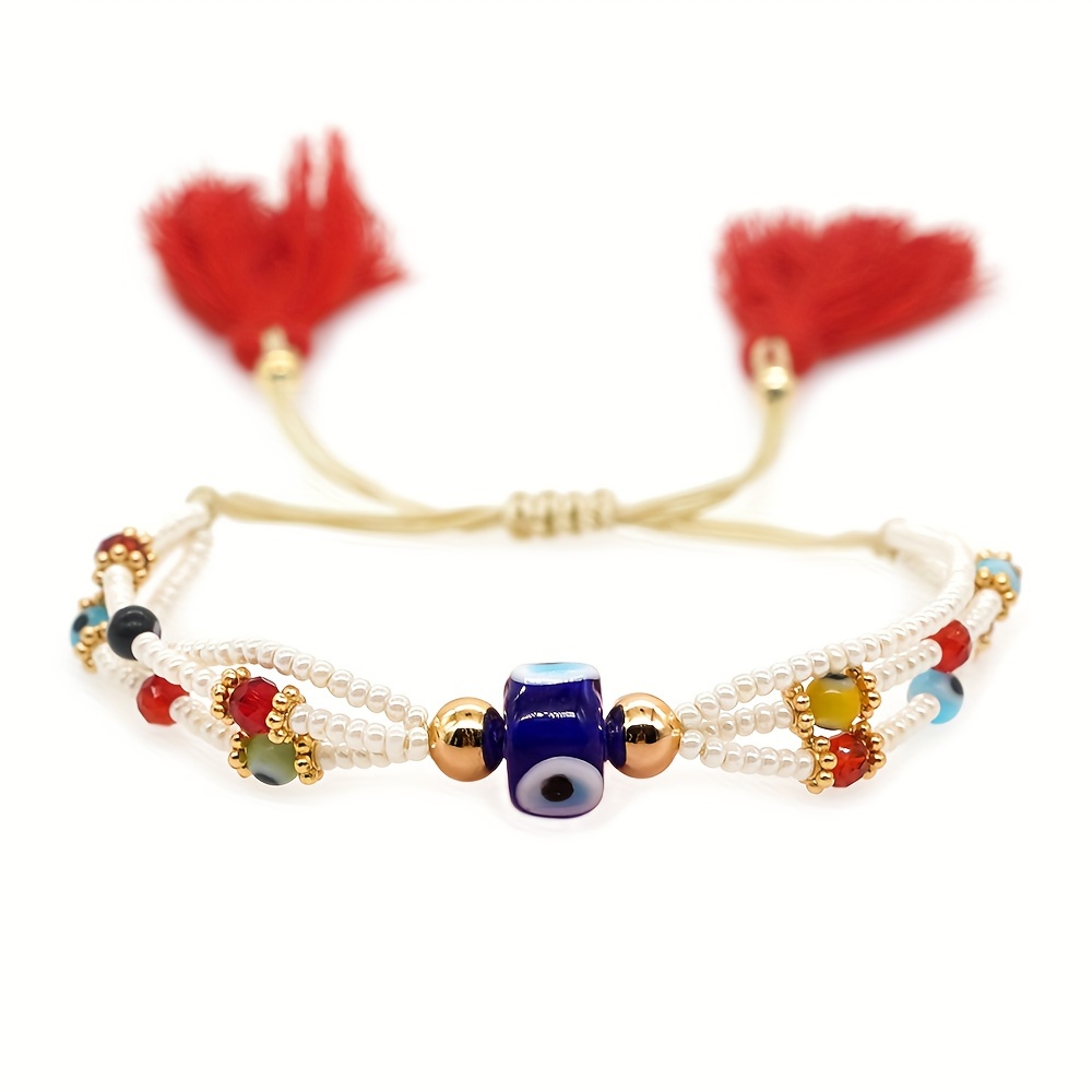 TEMU 1pc Women's Fashion Bracelet Bohemian Style Color Handmade Beaded Tassel Bead Bead Bracelet Women's Bracelet Jewelry Eye Suitable For Women To