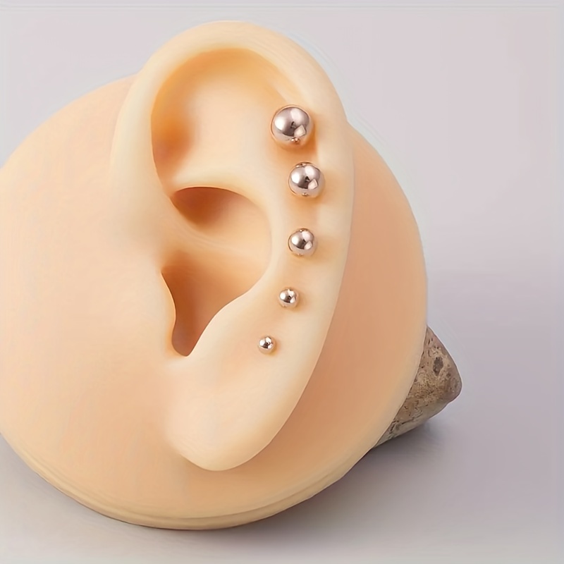 5pcs Stainless Steel Balls Ear Stud Earrings, Barbell Shaped