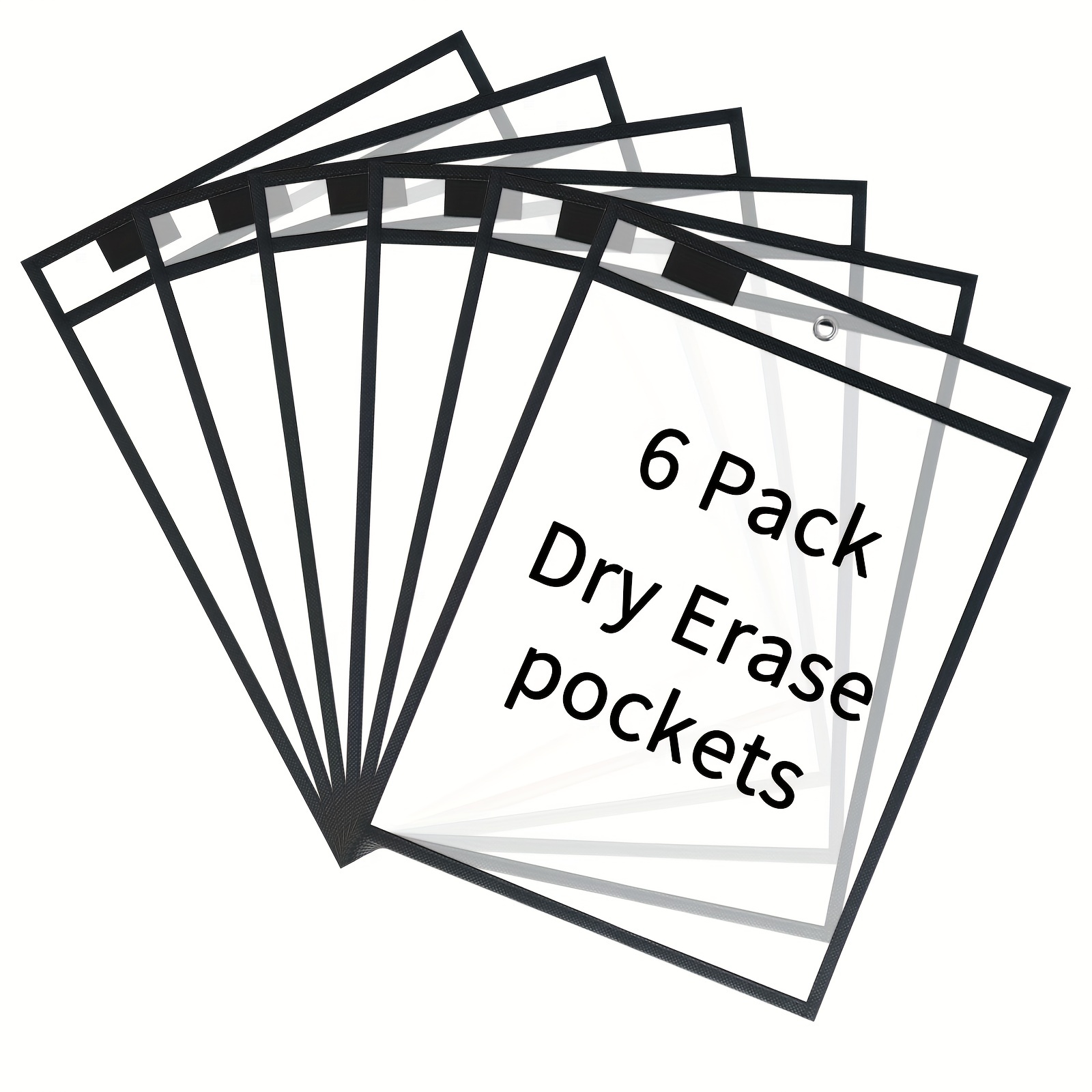 6-Pack Dry Erase Black Pockets Plastic Sleeves for Organized Learning